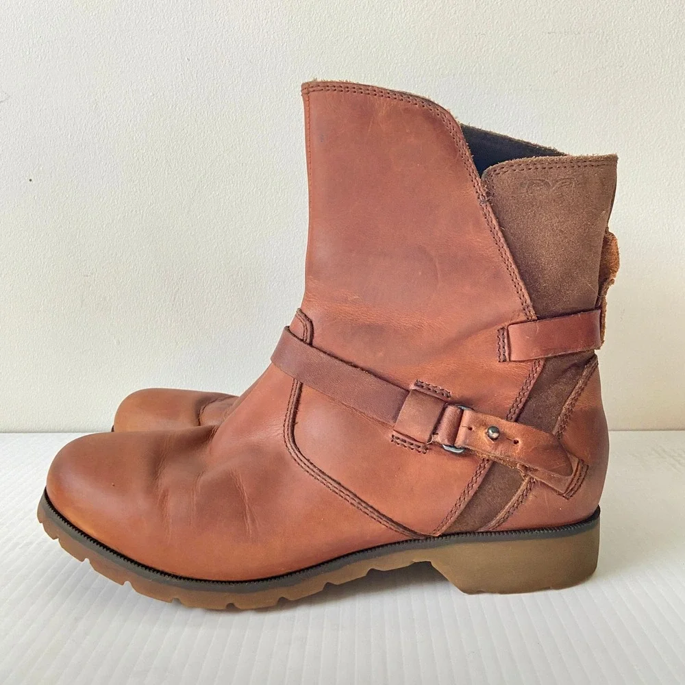 Teva DeLaVina Red‎ Brown Leather Ankle Boots Womens 6.5